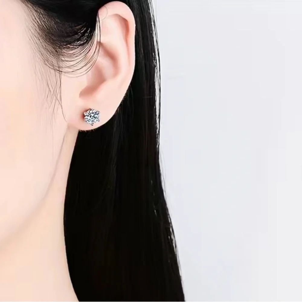 NWT 🤍 .925 STERLING SILVER 1.0 CARAT WHITE MOISSANITE 6-PRONG STUD EARRINGS - Picture 3 of 8